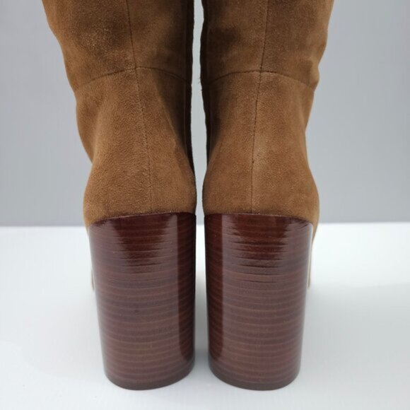 Vince Pilar Knee High Boot Women 9.5 WIDE CALF Amber Brown Suede Block Heel Fall - Picture 10 of 16